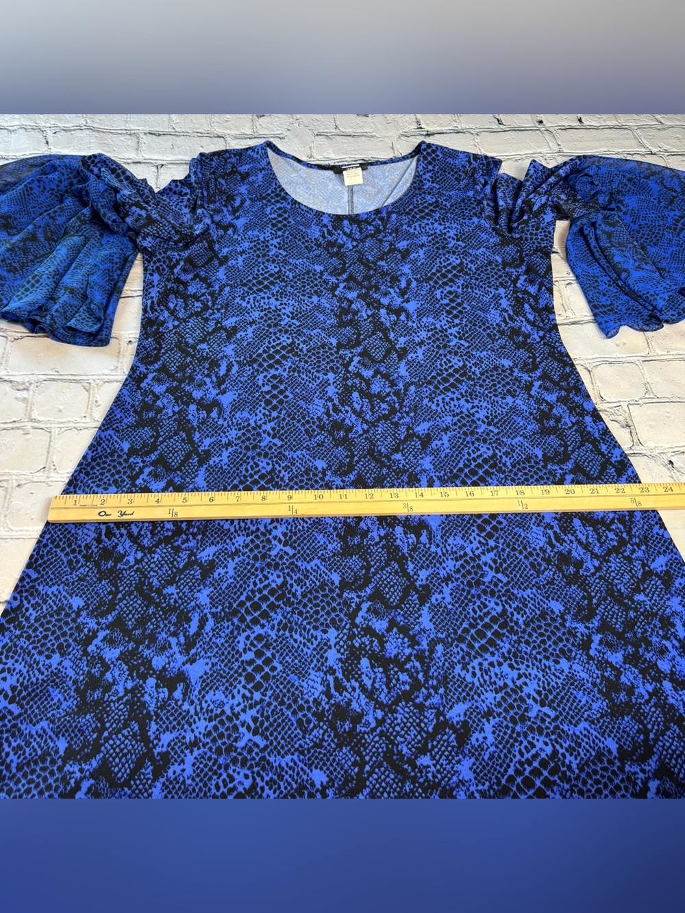 Vtg 90s Y2K J.B.S. Blue Snake Print Shift Dress Long Sheer Bell Sleeves Size XL - Picture 5 of 9